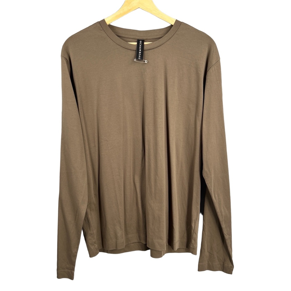 Rochambeau Long Sleeve‎ Shirt 100% Cotton Taupe Brown Stretchy Minimalist Mens L